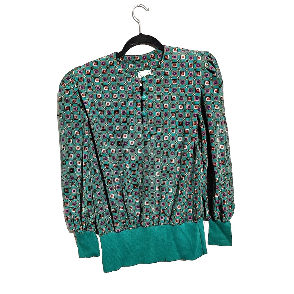 Vintage Evanna Green Geometric Paisley 90's Blouse Casual Pretty Womans Size 10‎